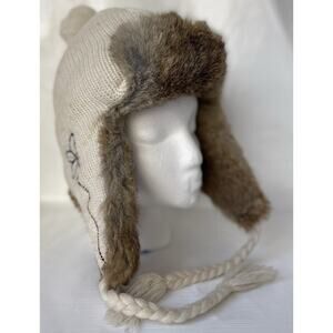 Mad Bomber Rabbit Fur Trapper Hat Embroidered Cream Wool M